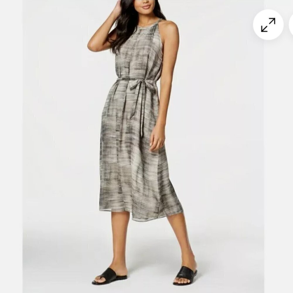 EILEEN FISHER (Small) 100% Silk Old Money Quiet Luxury Brushstroke Midi Dress